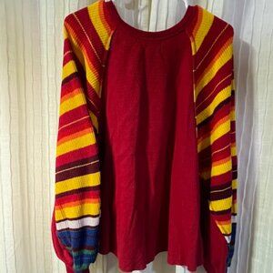 We the Free Red Gold Color-blocked Balloon Sleeved Sweater- Size S